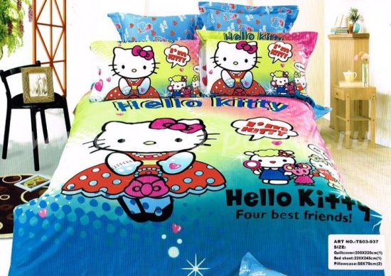 Кпб сатин Евро 2 наволочки (Hello Kitty) в интернет-магазине Моя постель