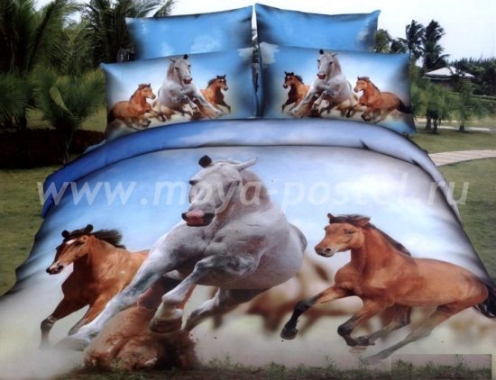 Кпб сатин Семейный 2 наволочки (табун лошадей) в интернет-магазине Моя постель