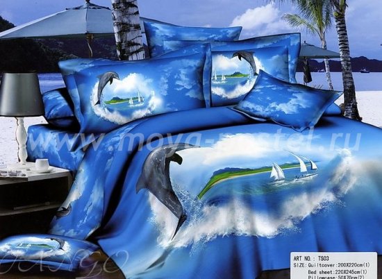 Кпб сатин 2 спальный (дельфин и парусники) в интернет-магазине Моя постель