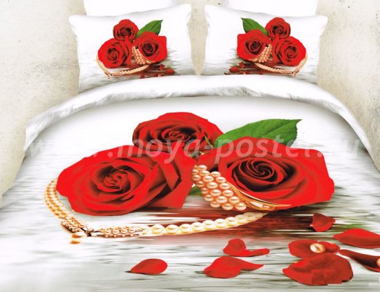 Кпб сатин 2 спальный (розы и бусы) в интернет-магазине Моя постель