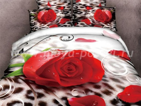 Двуспальное постельное белье сатин 50*70 (роза на леопарде) в интернет-магазине Моя постель