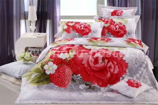 Кпб сатин Евро 2 наволочки (розы и клубничка) в интернет-магазине Моя постель