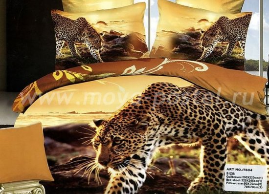 Кпб сатин евро 4 наволочки (леопард идет по следу) в интернет-магазине Моя постель
