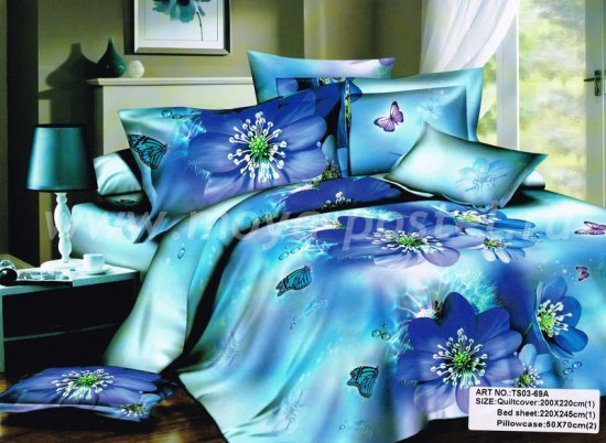 Кпб сатин Евро 2 наволочки (бабочки на синих цветах) в интернет-магазине Моя постель