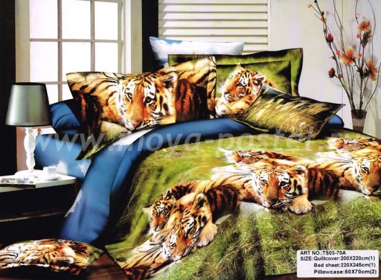 Кпб сатин Евро 2 наволочки (тигры на полянке) в интернет-магазине Моя постель