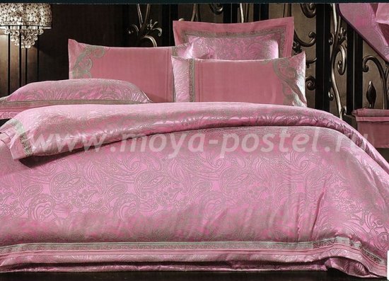 КПБ Жаккард евро 4 наволочки (турецкий огурец на розовом) в интернет-магазине Моя постель