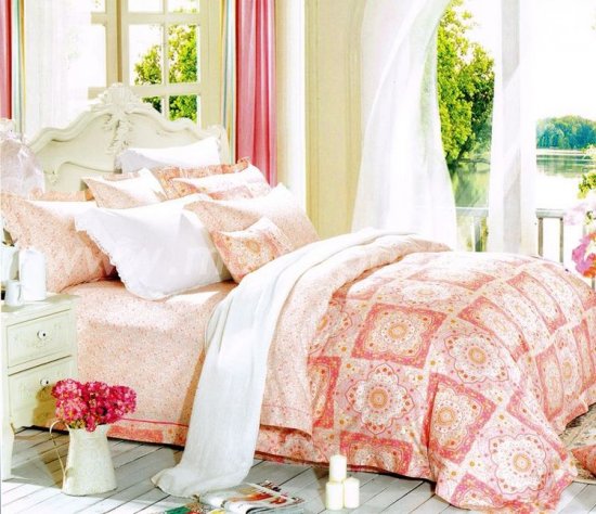 Кпб сатин 2 спальный (розовый орнамент) в интернет-магазине Моя постель