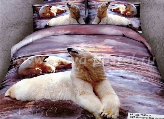 Кпб сатин 2 спальный 70*70 (белый медведь на закате) в интернет-магазине Моя постель