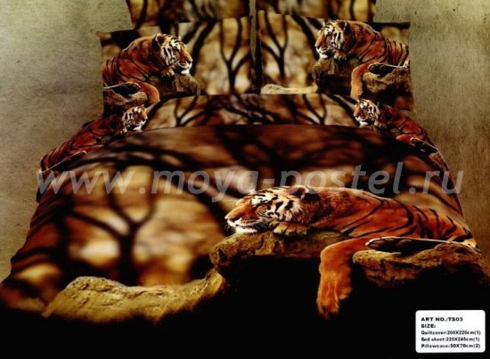 Кпб сатин евро 4 наволочки (тигр на скале) в интернет-магазине Моя постель