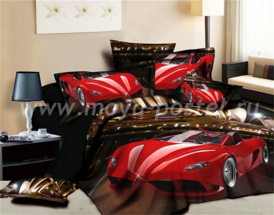 Кпб сатин Евро 2 наволочки (красный автомобиль в Сиднее) в интернет-магазине Моя постель