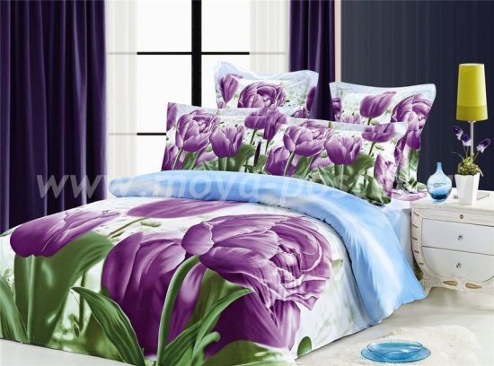 Кпб сатин евро 4 наволочки (фиолетовые тюльпаны) в интернет-магазине Моя постель