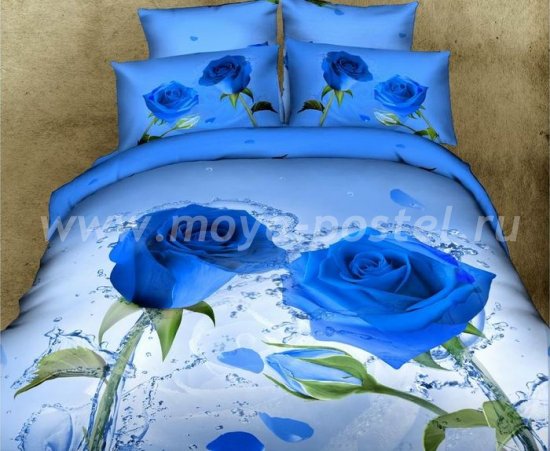 Кпб сатин Семейный 2 наволочки (две голубые розы) в интернет-магазине Моя постель