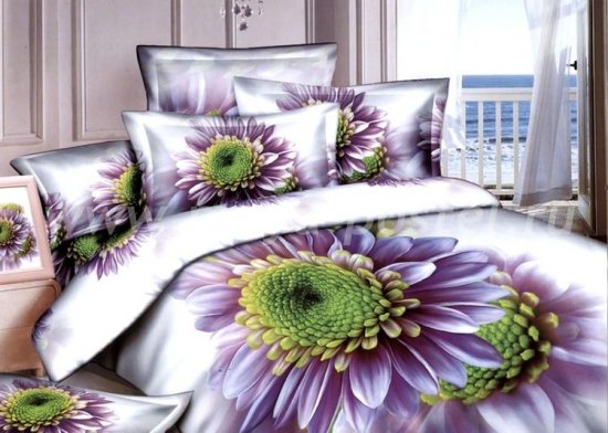 Семейное постельное белье сатин 2 наволочки (фиолетовая гербера) в интернет-магазине Моя постель