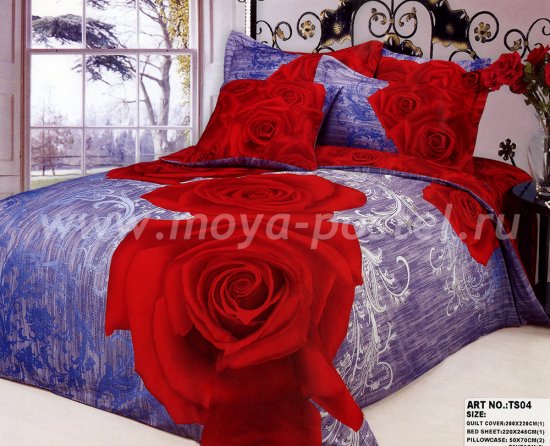 Кпб сатин евро 4 наволочки (роза на фиолетовом) в интернет-магазине Моя постель