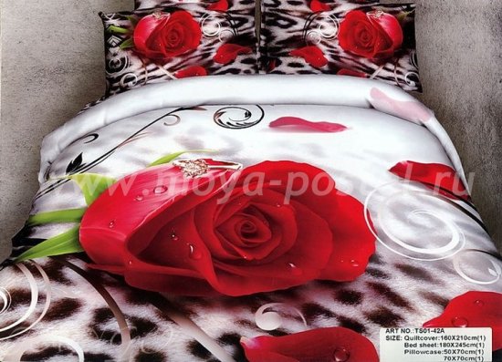 Полуторное постельное белье сатин (роза на леопарде) в интернет-магазине Моя постель