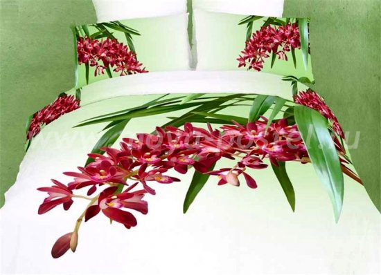 Кпб сатин Евро 2 наволочки (красные цветы на ветке) в интернет-магазине Моя постель