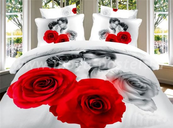 Двуспальное постельное белье сатин 50*70 (влюбленные среди роз) в интернет-магазине Моя постель