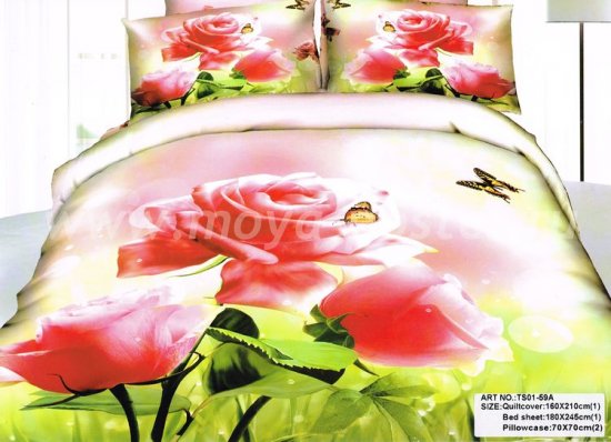 Полуторное постельное белье сатин TS01-59A-70 (роза и бабочка) в интернет-магазине Моя постель