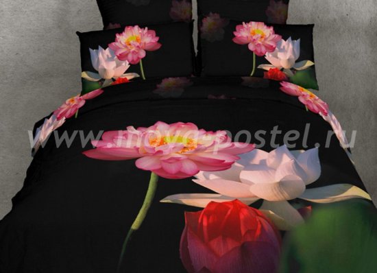Кпб сатин 2 спальный TS02-201-50 (розовые кувшинки) в интернет-магазине Моя постель
