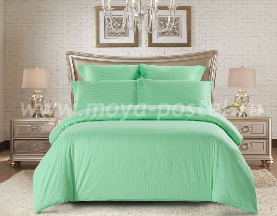 КПБ Tango Color Stripe Страйп-сатин семейный, зеленый в интернет-магазине Моя постель