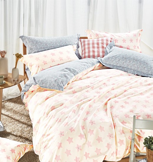 Полуторное постельное белье сатин (розовые звездочки) в интернет-магазине Моя постель