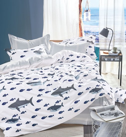 Постельное белье евро стандарта сатин 2 наволочки (акулы) в интернет-магазине Моя постель