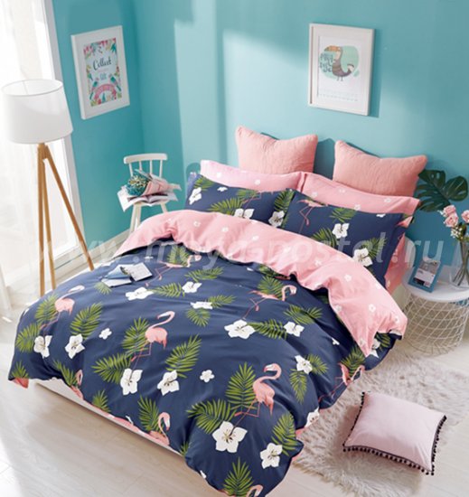 Twill 1,5 спальный (фламинго на синем) в интернет-магазине Моя постель