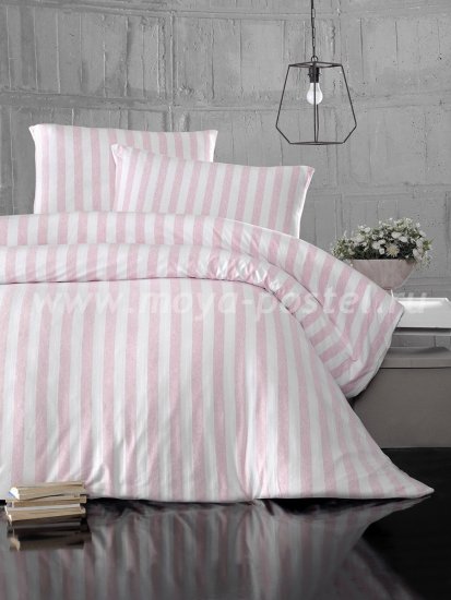 Постельное белье "KARNA" MELAN в розовую полоску, полуторное в интернет-магазине Моя постель