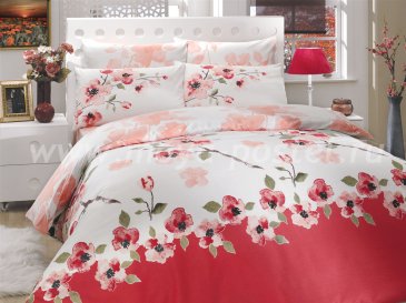 Красное постельное белье из ранфорса с цветочным принтом «ROSALINDA», евро макси в интернет-магазине Моя постель