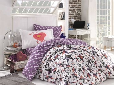 Лиловое постельное белье из поплина «CARMEN» с принтом звезд, полутороспальное в интернет-магазине Моя постель