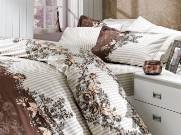 Коричневое постельное белье «DELFINA» с цветочным узором, поплин, полутороспальное в интернет-магазине Моя постель