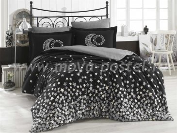 Постельное белье черного цвета «STAR'S», поплин, евро размер в интернет-магазине Моя постель