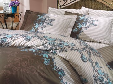 Синее постельное белье «DELFINA» с цветочным узором, поплин, семейное в интернет-магазине Моя постель