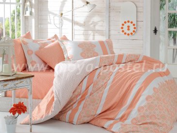 Постельное белье из поплина «LISA» персикового цвета с цветочным орнаментом, полутороспальное в интернет-магазине Моя постель