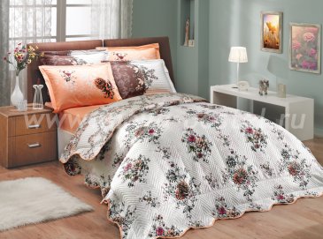 Коричнево-персиковое постельное белье с двусторонним стеганым покрывалом «DELFINA-CARMEN», двуспальное в интернет-магазине Моя постель
