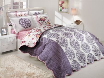 Лилово-розовое постельное белье с двусторонним стеганым покрывалом «SUSANA-BELINDA», двуспальное в интернет-магазине Моя постель