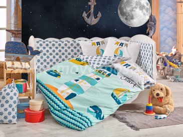 Детское постельное белье с одеялом «BABY SAILOR» из поплина, мятное в интернет-магазине Моя постель