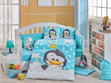 Детское постельное белье из поплина «PENGUIN» голубое, с одеялом в интернет-магазине Моя постель