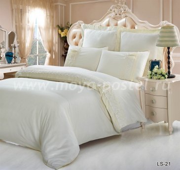 Кремовое постельное белье Kingsilk LS-21-3-K, евро в интернет-магазине Моя постель