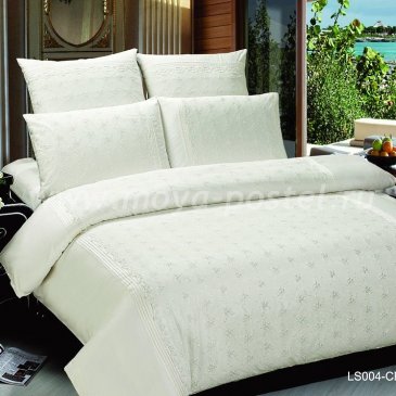 Белое семейное постельное белье Kingsilk LS-4-3-K, сатин с кружевом в интернет-магазине Моя постель