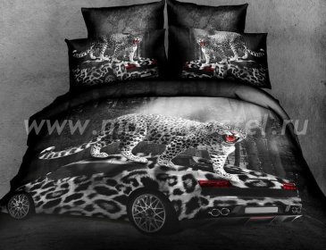 Кпб сатин Семейный 2 наволочки (леопард на машине) в интернет-магазине Моя постель