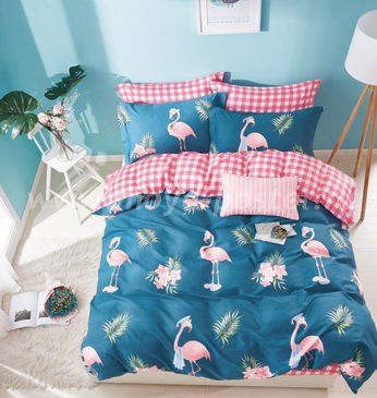 Twill 2 спальный TPIG2-538-70 (фламинго на ярко-синем) в интернет-магазине Моя постель