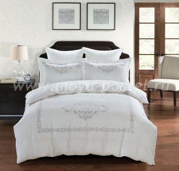 Постельное белье KARNA сатин с вышивкой "REVENA" 300.TC (Евро) Белый в интернет-магазине Моя постель
