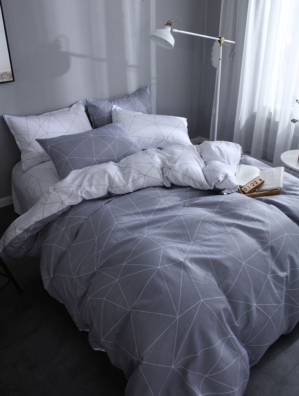 Двуспальный комплект серого постельного белья из сатина C264 (50*70) —отзывы, фото
