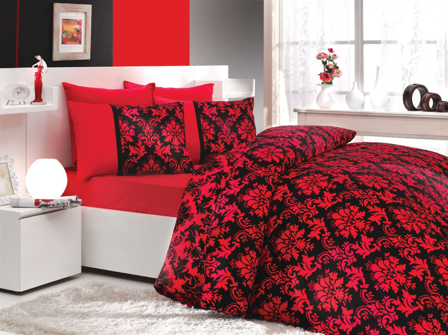 Черно-красное постельное белье евро размера «AVANGARDE», сатин — отзывы,фото