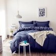 Двуспальное темно-синее постельное белье с простыней на резинке CFR003, страйп-сатин (180*200*30) в интернет-магазине Моя постель