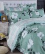Полутороспальный комплект зеленого постельного белья из сатина с белыми цветами C266 (70*70) в интернет-магазине Моя постель - Фото 2