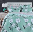 Полутороспальный комплект зеленого постельного белья из сатина с белыми цветами C266 (50*70) в интернет-магазине Моя постель - Фото 3